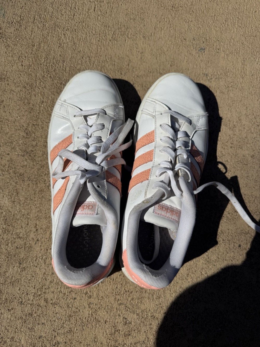 adidas White and Pink Three-Stripes Women’s Sneakers